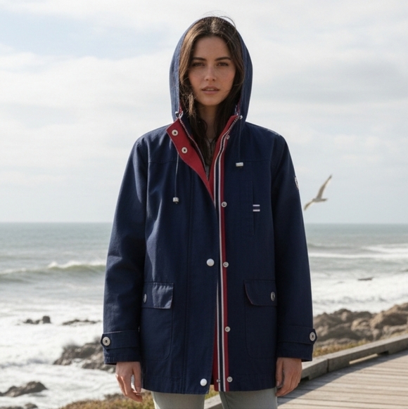 Sequence Jackets & Blazers - Vintage Sequence Womens Navy Red Nautical Yachting Sailing Jacket Coastal Chic M